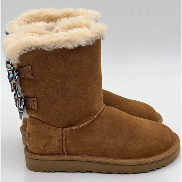 🆕 UGG Women’s Bailey Bow Checker Chestnut Boots Size: 7 - Picture 6 of 16